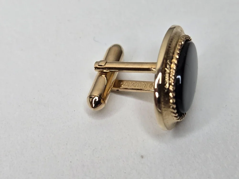 Vintage Avon Cufflinks ~ Gold Tone ~ Faux Onyx Stone